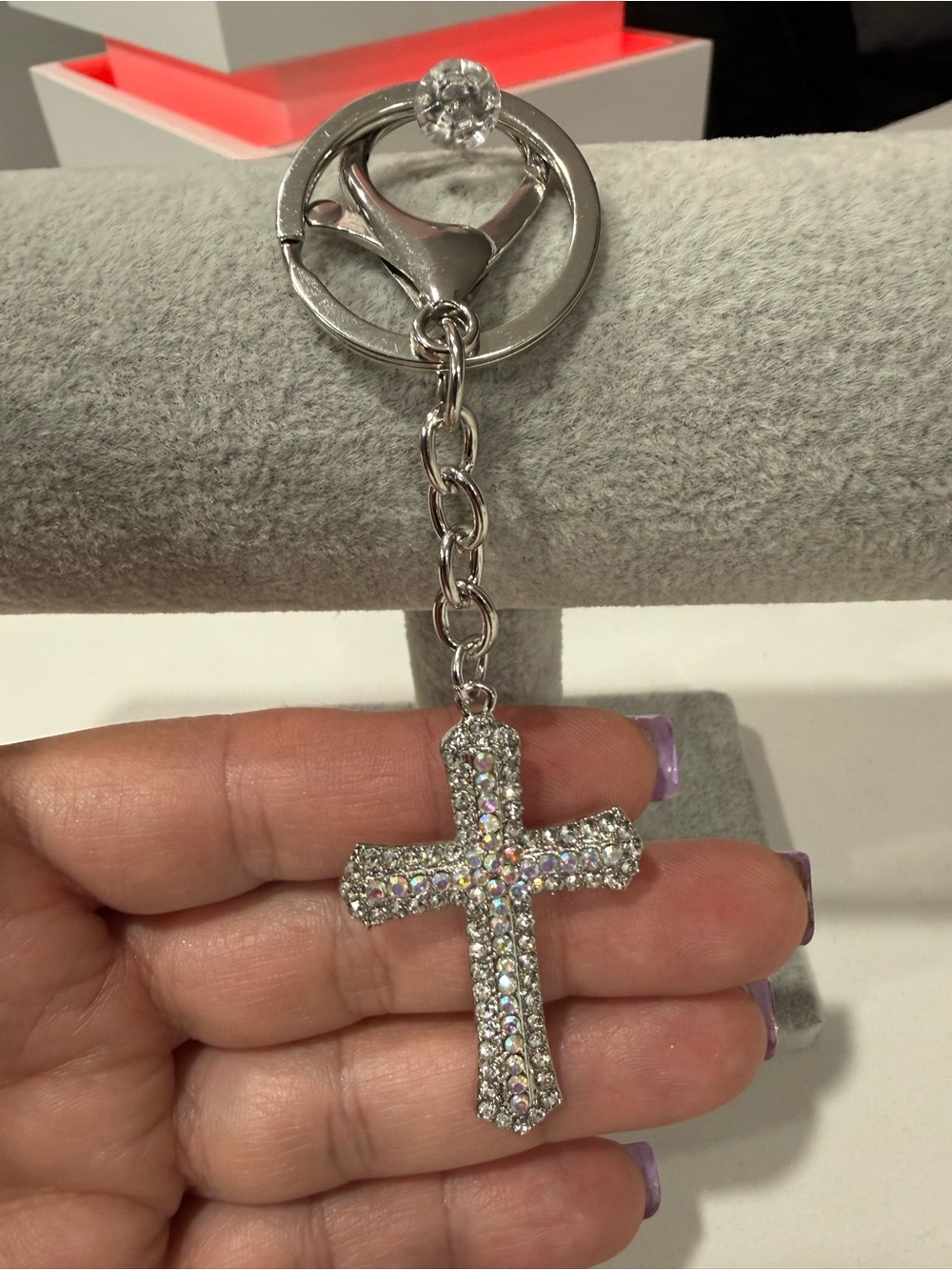 Rhinestone Cross Keychain or bag charm Silver Sparkle NWT
